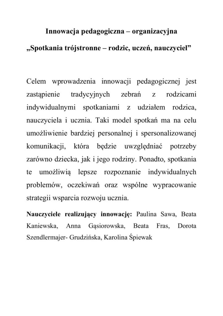 Innowacja pedagogiczna spotkania trójstronne